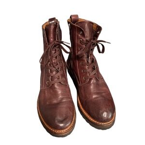 FRYE Leather Boots Lace Up Burgundy